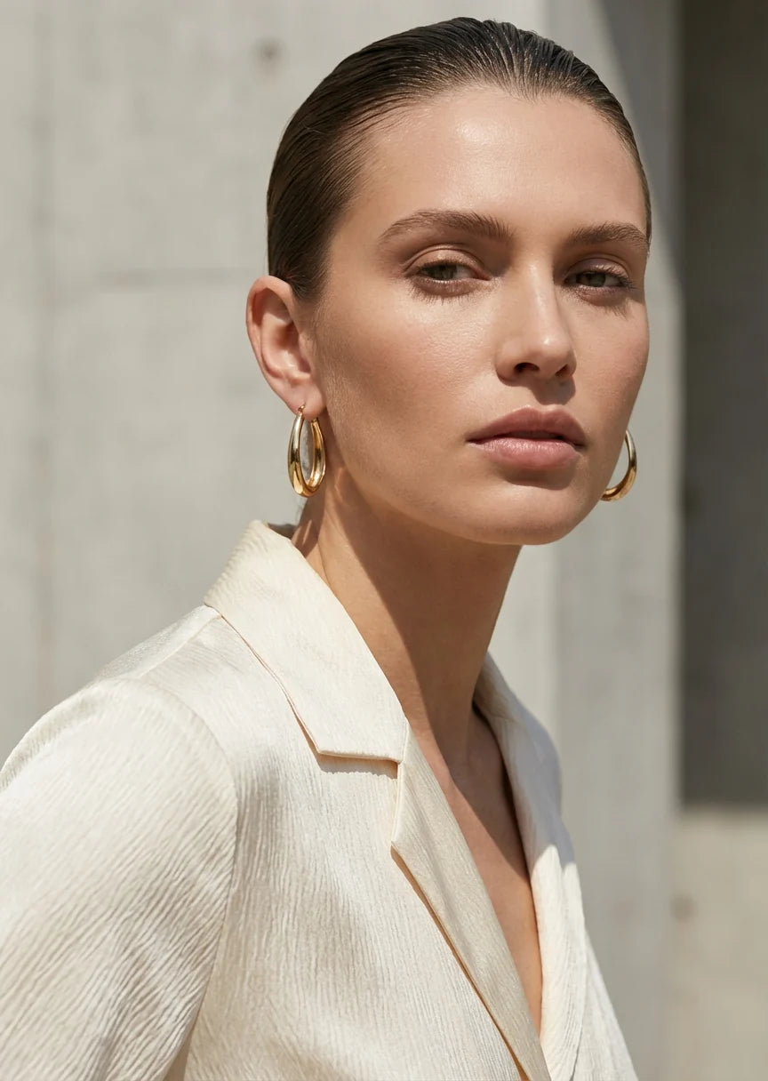 Large gold cross over hoop earring
