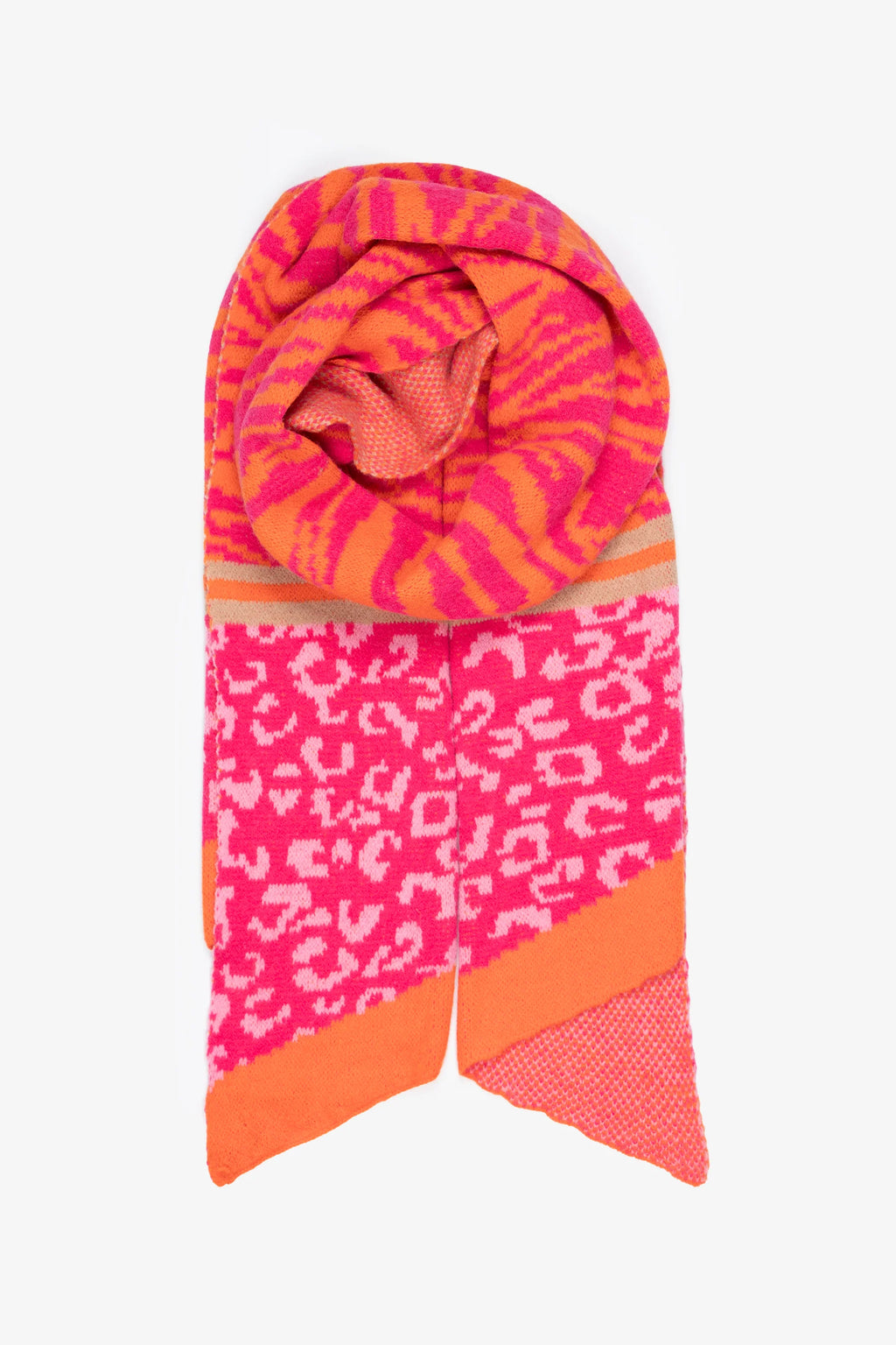 Fuchsia, Orange Tiger & Leopard Print Blanket Scarf