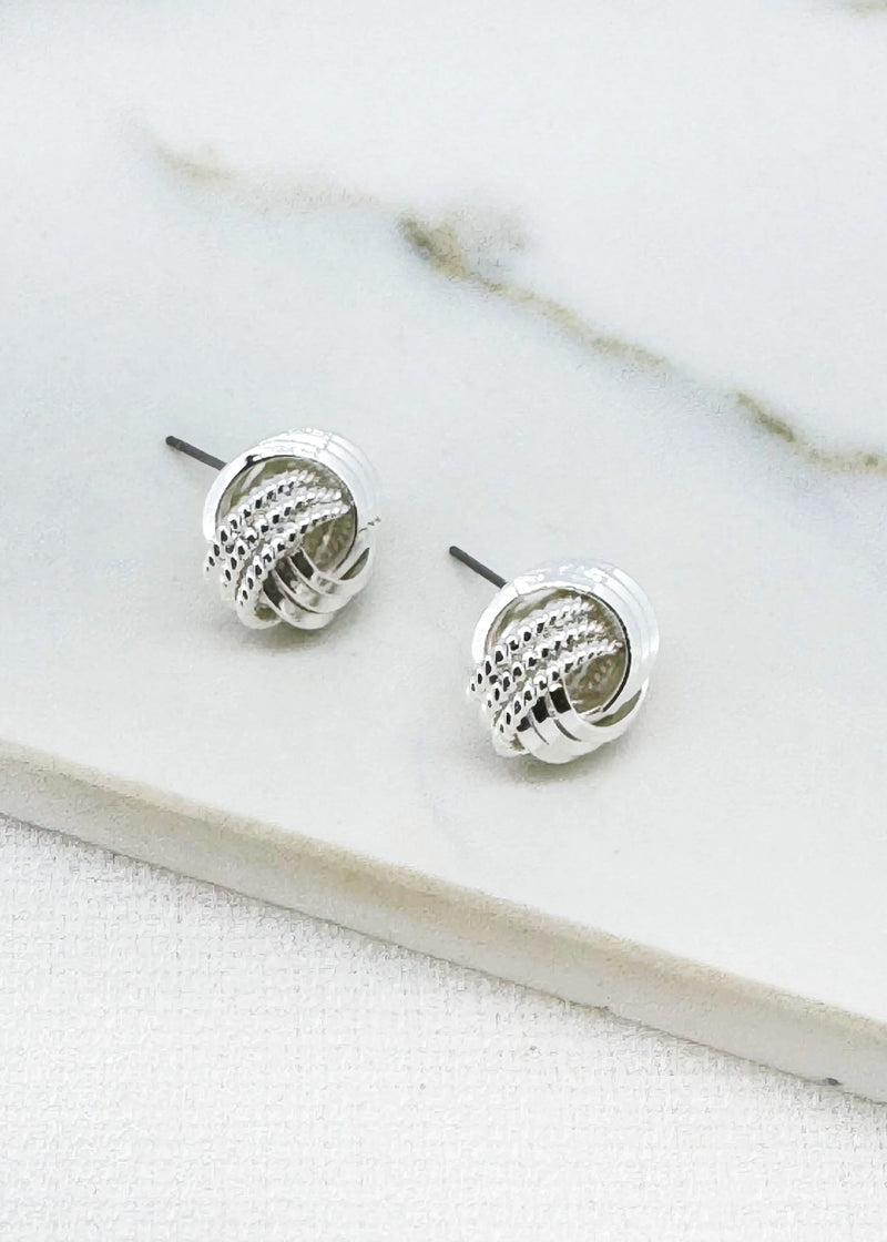 Silver knot stud earring