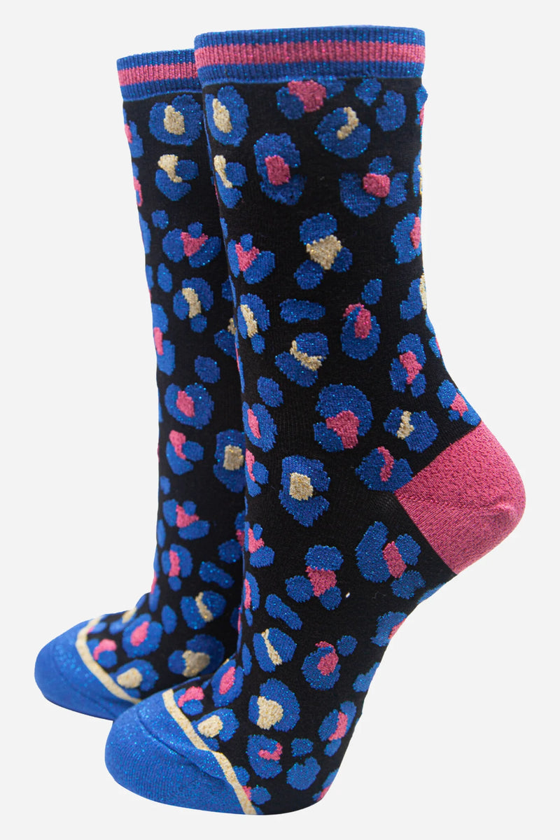 Royal Blue Leopard Print Socks