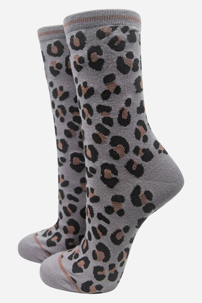 Grey Leopard Print Socks