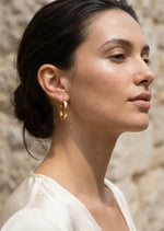 Gold hoop earring with faceted detail