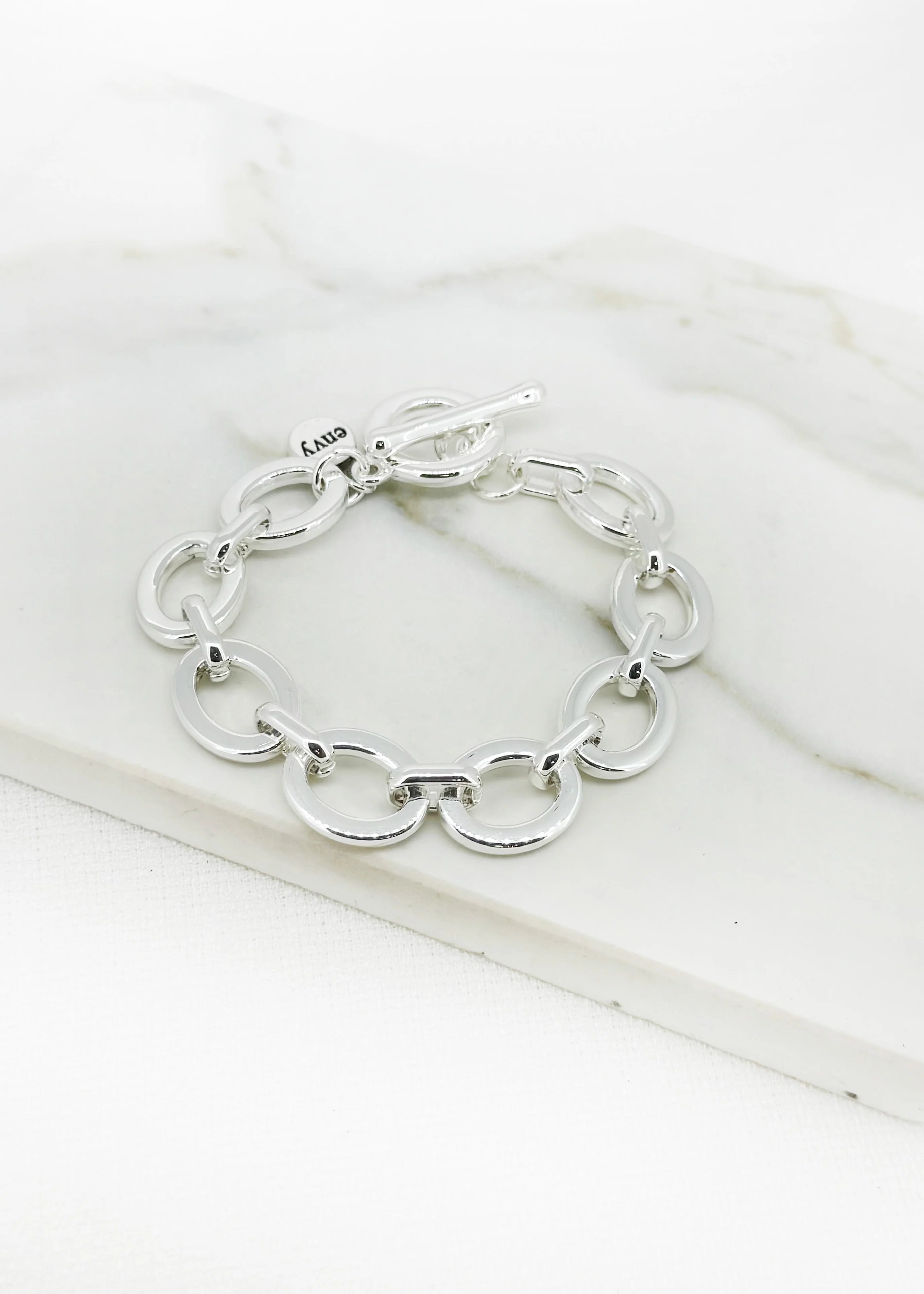 Silver large oval link T-bar bracelet