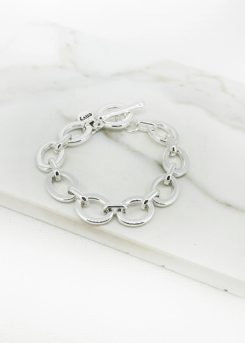Silver large oval link T-bar bracelet