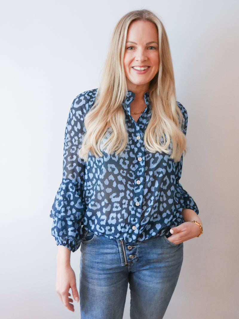Anika Blouse Leopard Navy