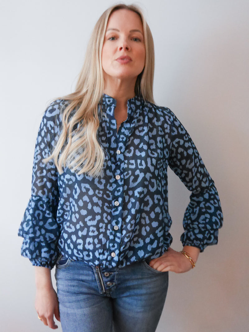 Anika Blouse Leopard Navy