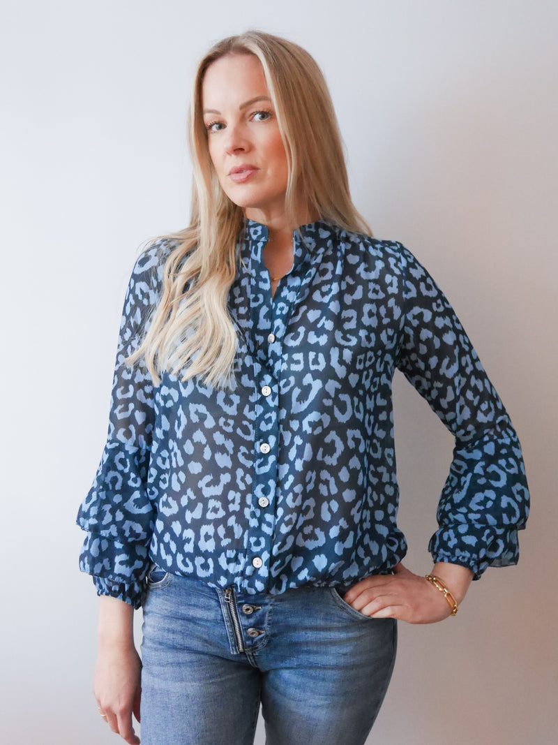 Anika Blouse Leopard Navy