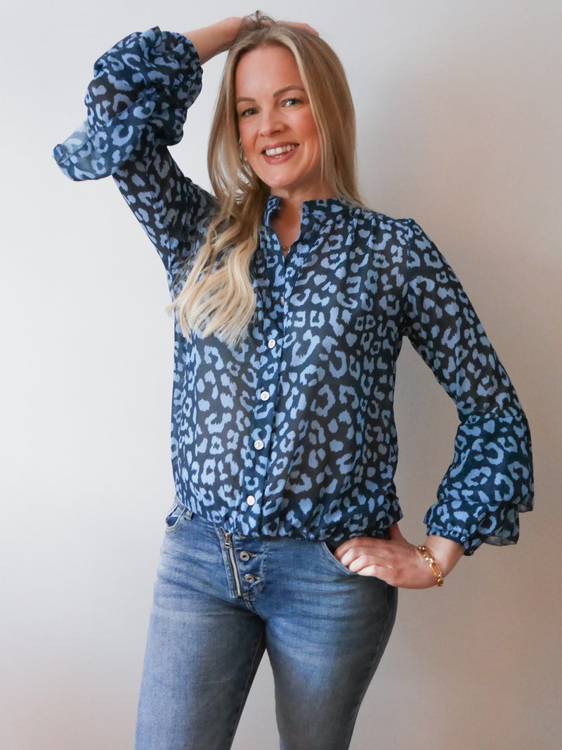 Anika Blouse Leopard Navy