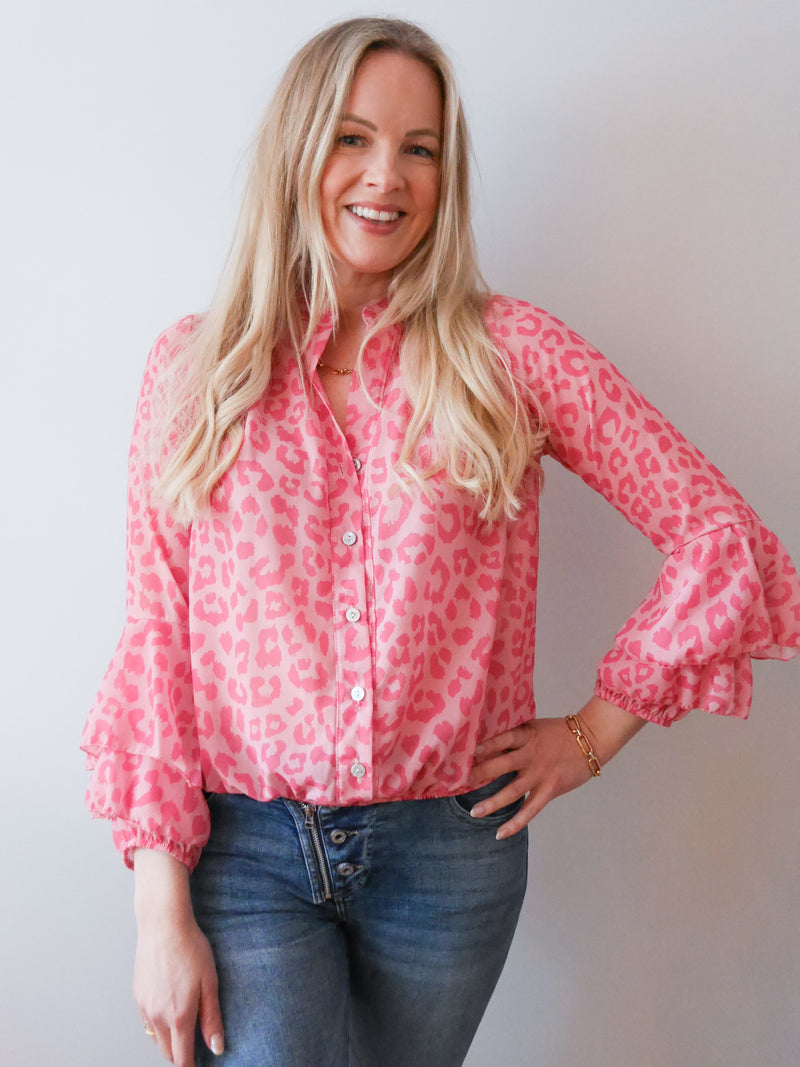 Anika Blouse Leopard Blush Pink