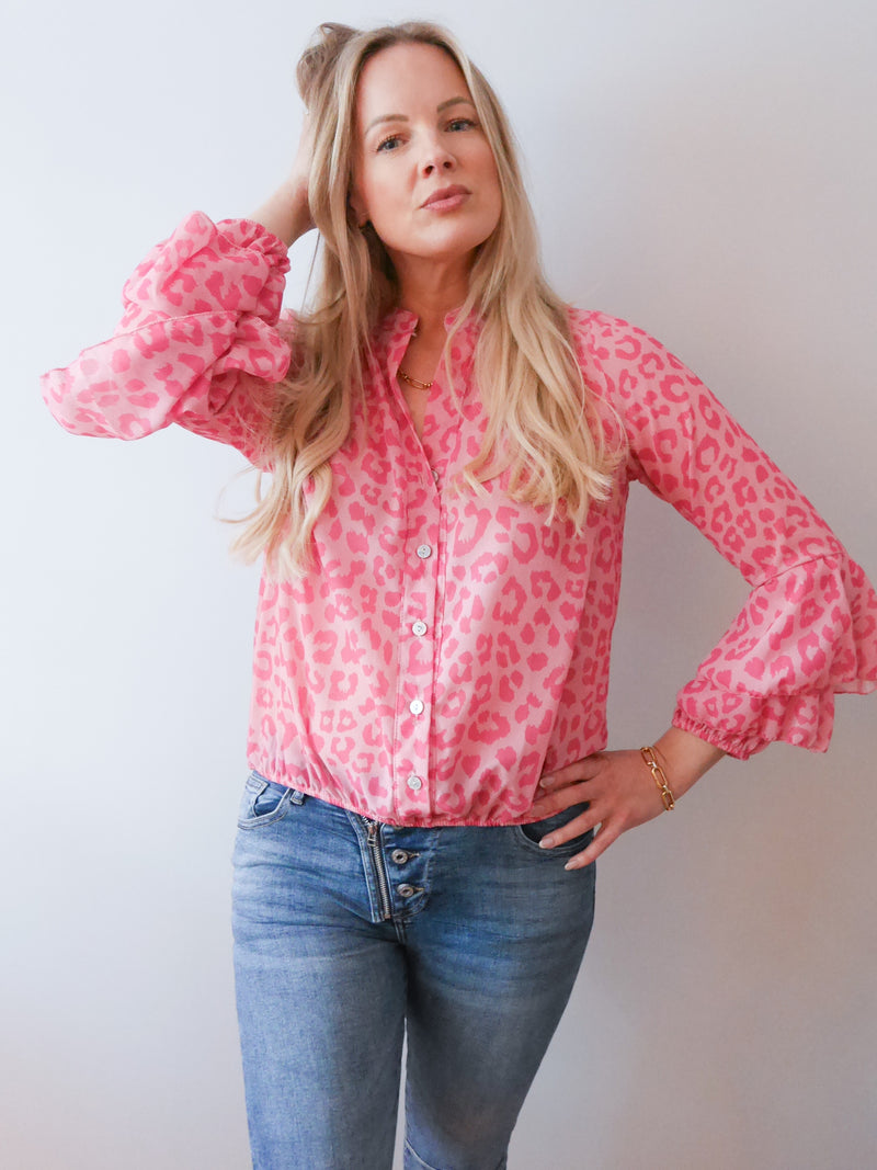 Anika Blouse Leopard Blush Pink