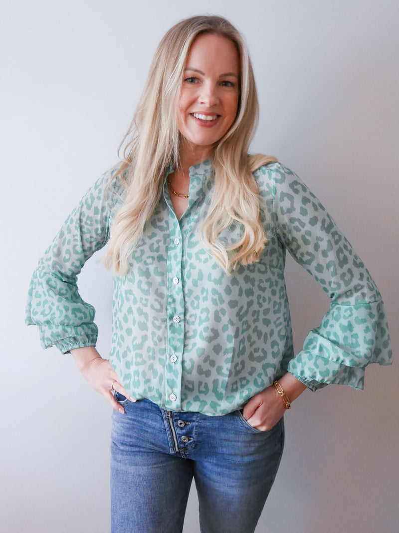 Anika Blouse Leopard Green