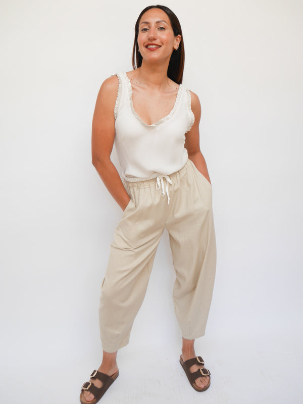 Linen Barrel Joggers Stone