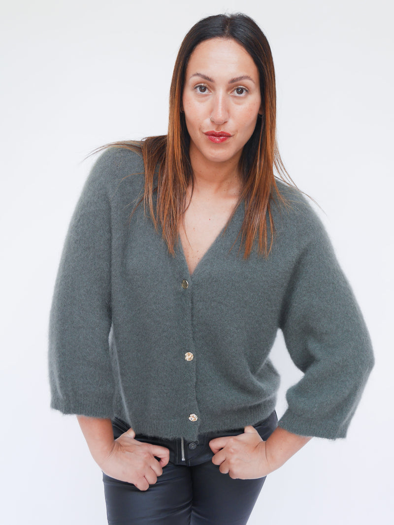 Bobbi Khaki Kid Mohair Cardigan