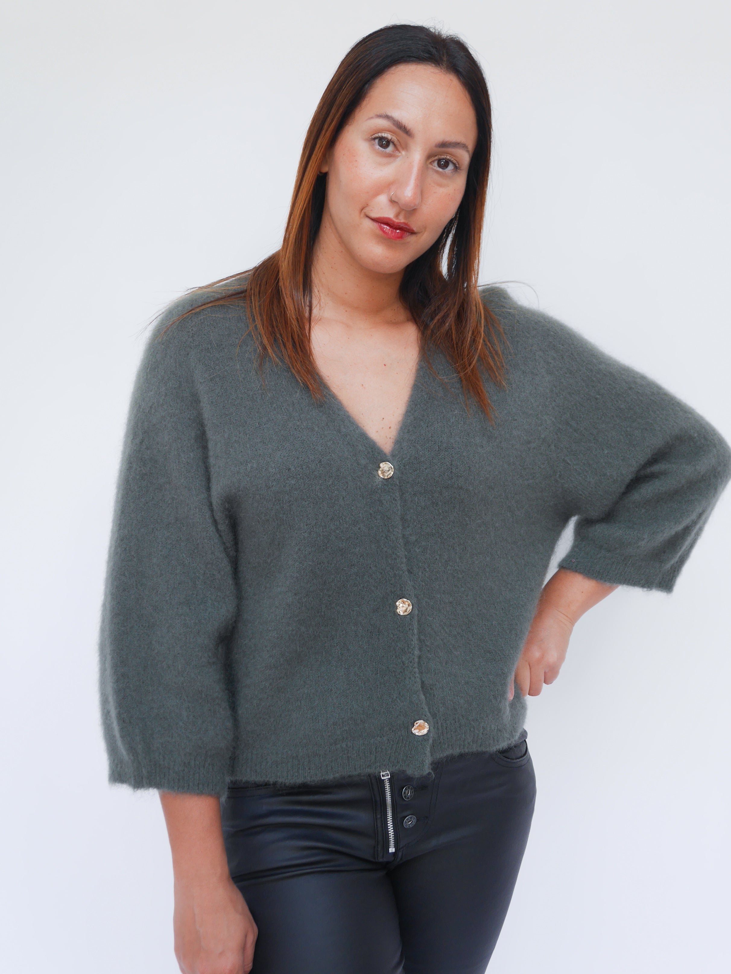 Bobbi Khaki Kid Mohair Cardigan