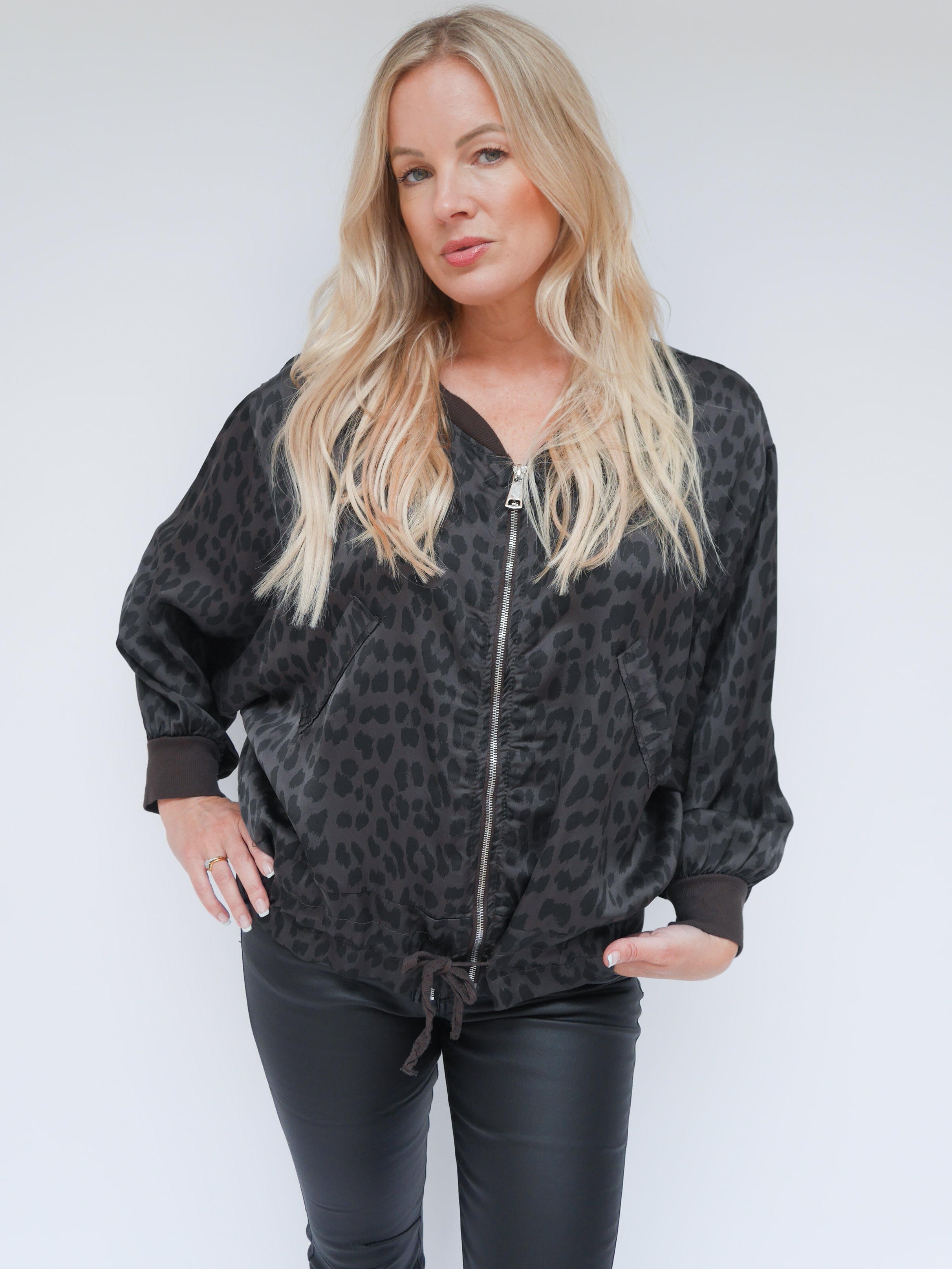 Demi Silk Leopard Bomber Chocolate