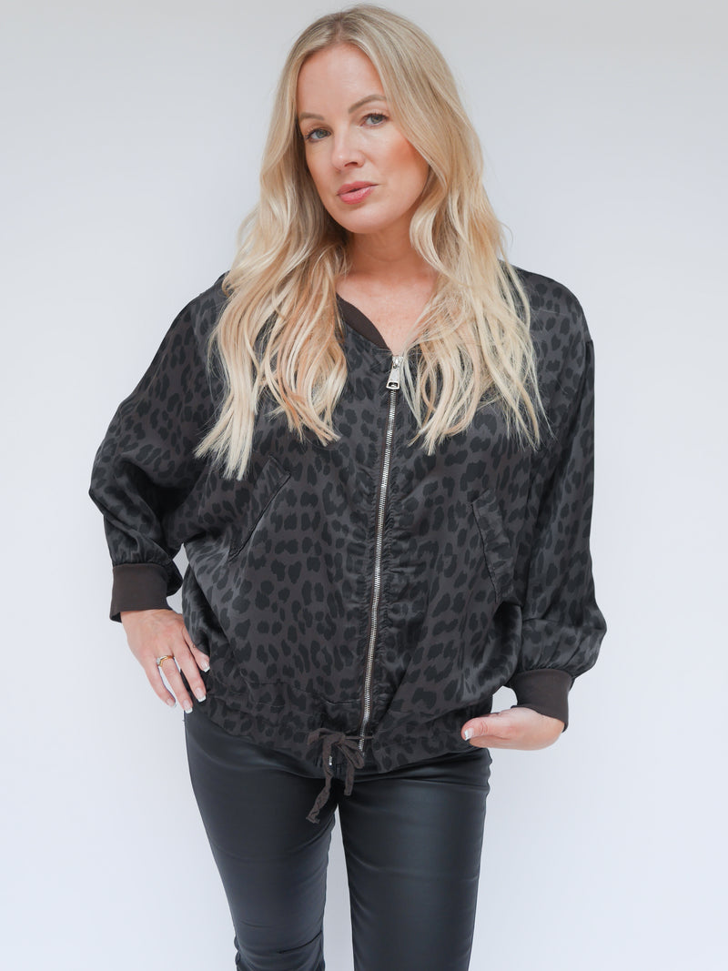 Demi Silk Leopard Bomber Chocolate