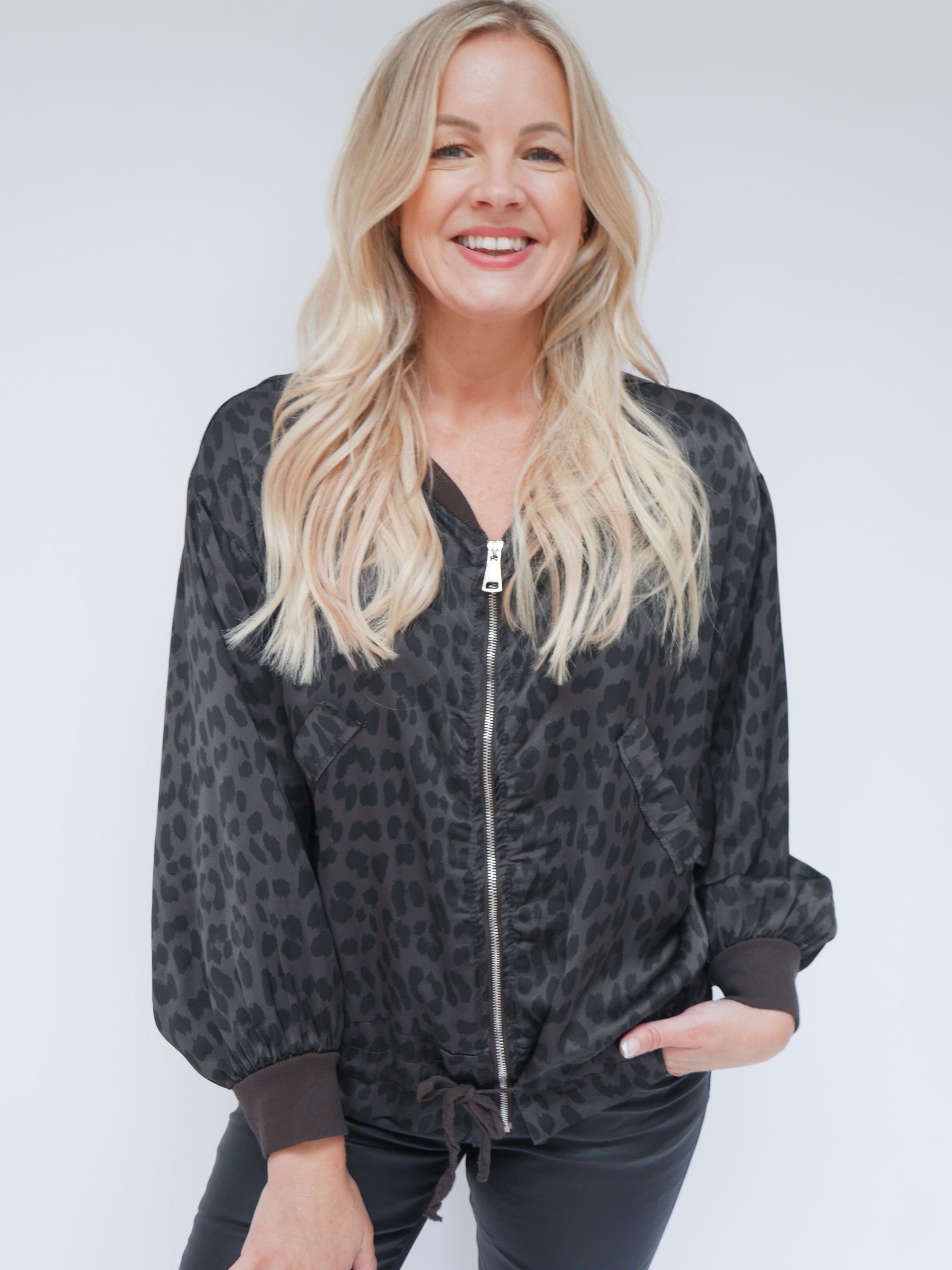 Demi Silk Leopard Bomber Chocolate