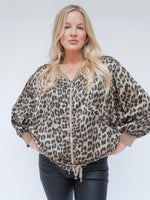 Demi Silk Leopard Bomber Camel