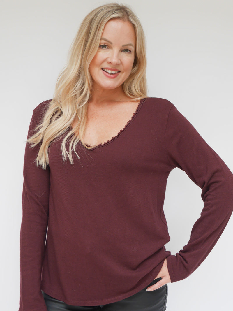 Amy Long Sleeve Tee Bordo