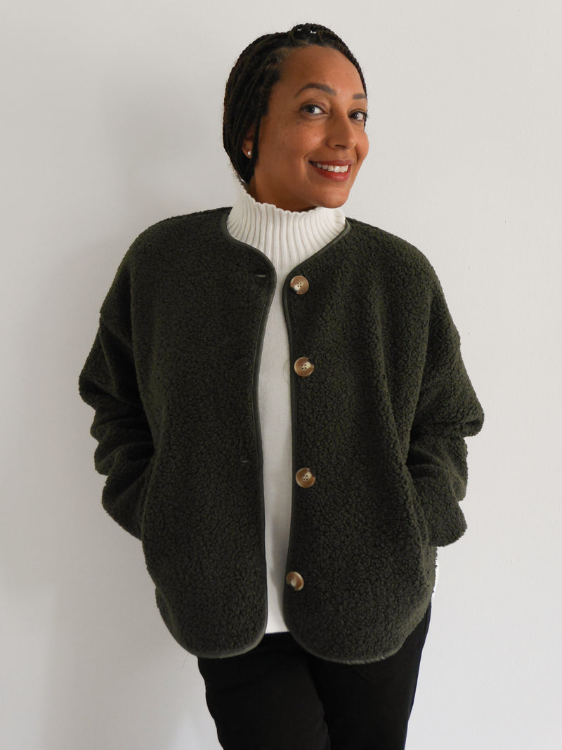 Carmen Borg Collarless Jacket Forest Green