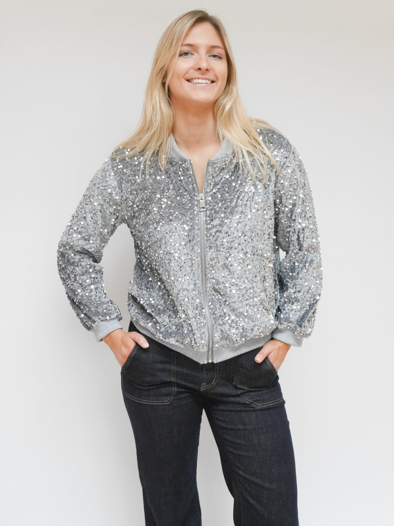 Stella Sequin Bomber Jacket Grey