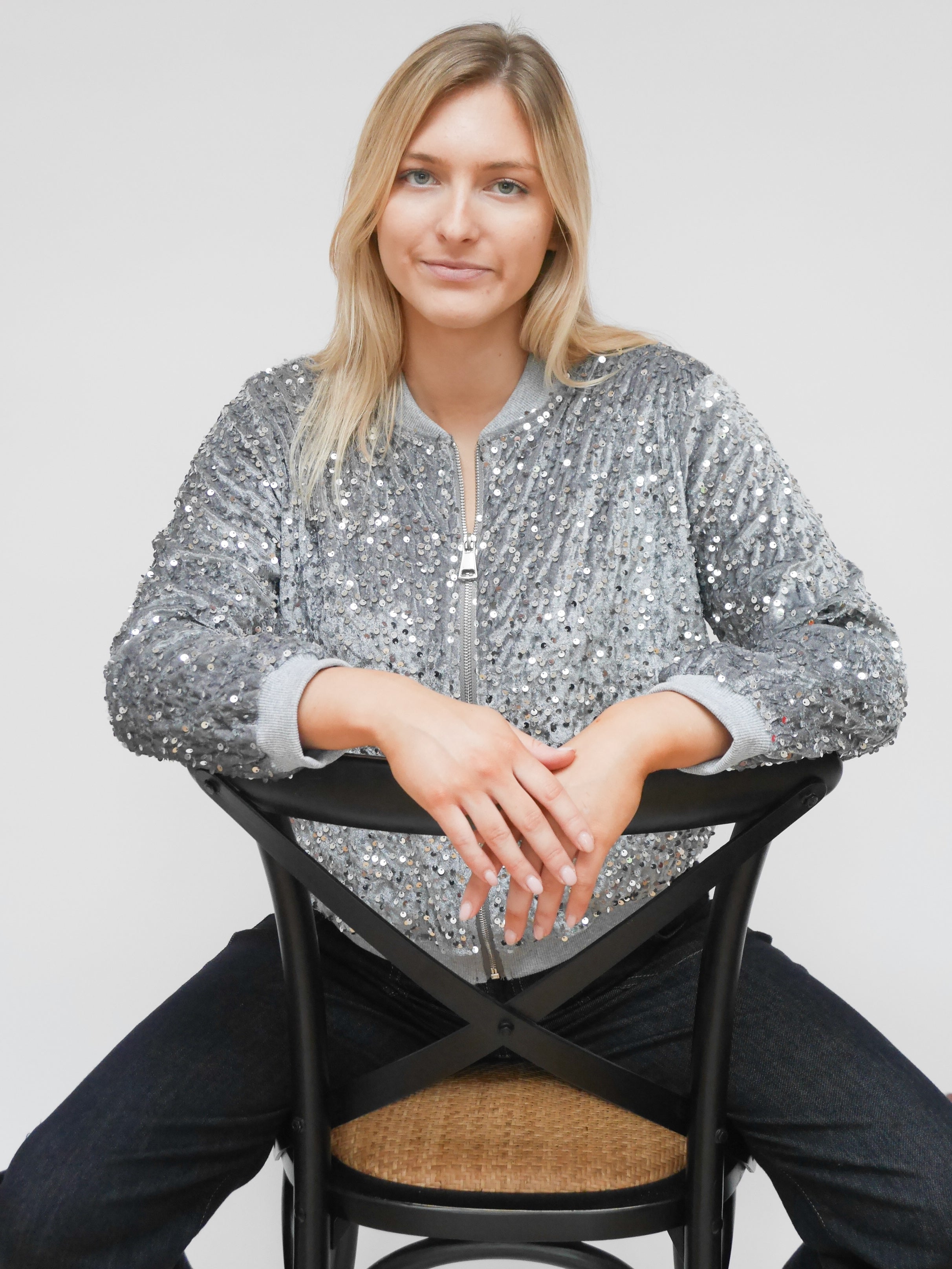 Stella Sequin Bomber Jacket Grey