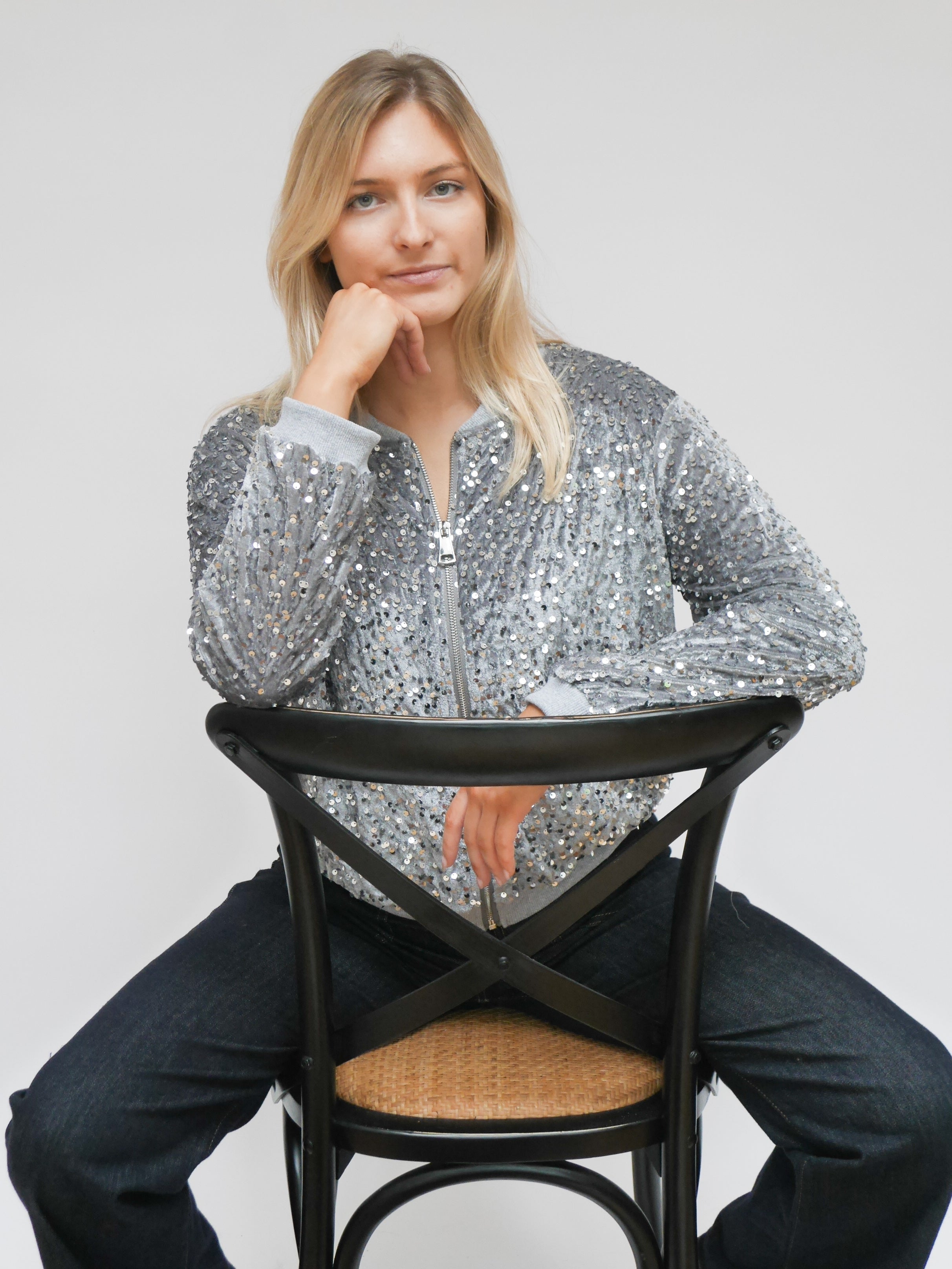 Stella Sequin Bomber Jacket Grey