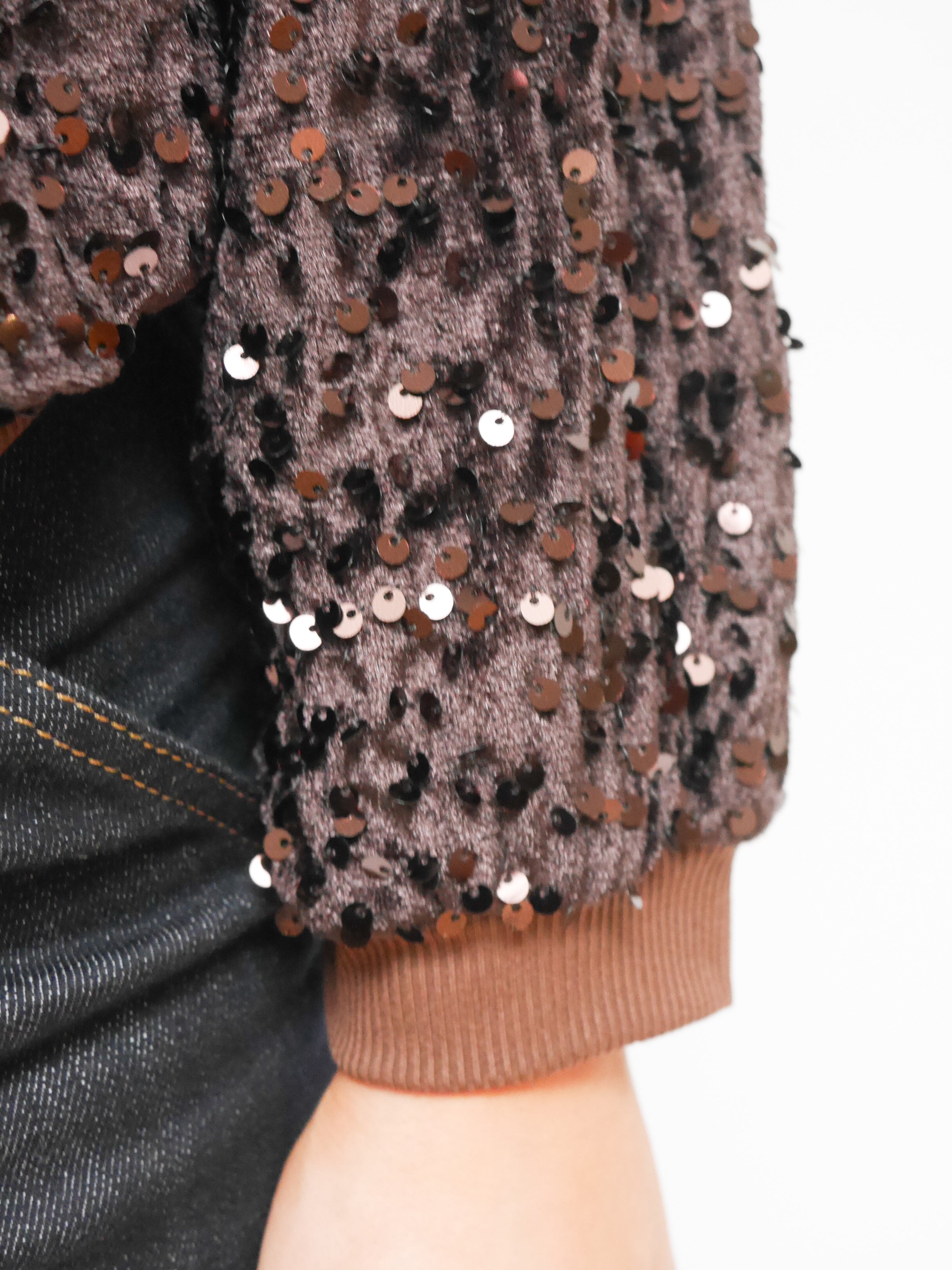 Stella Sequin Bomber Jacket Chocolate
