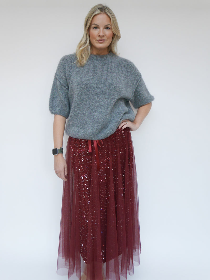 Sequin Tulle Skirt Plum