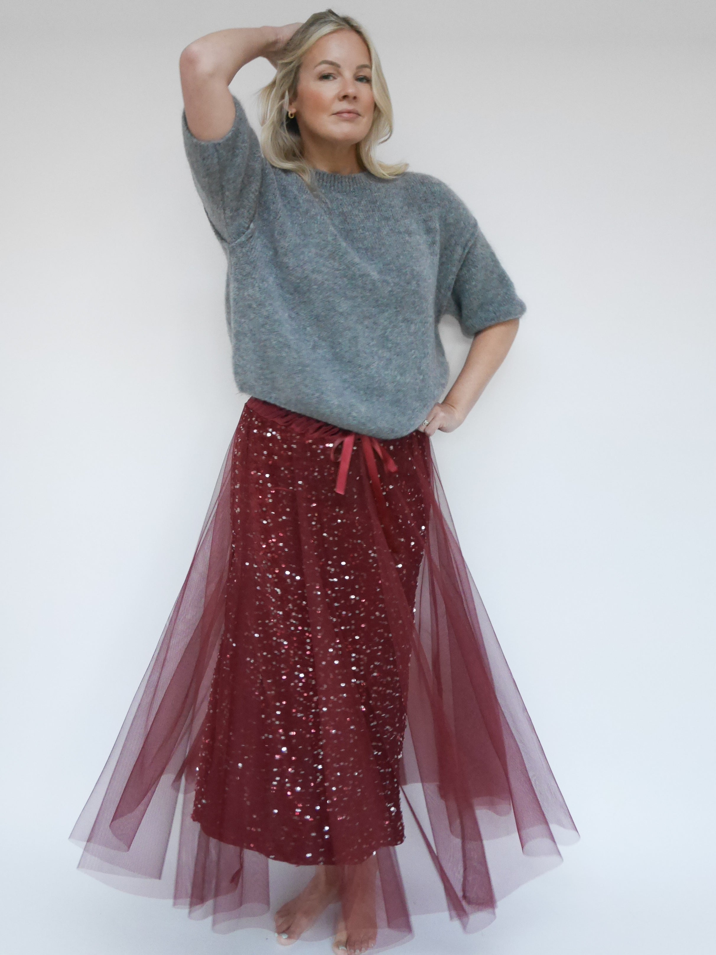 Sequin Tulle Skirt Plum