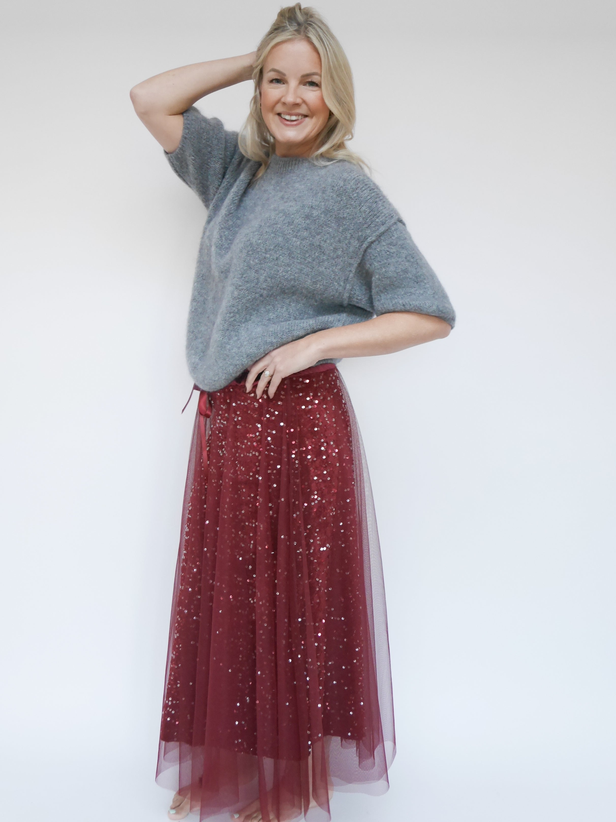 Sequin Tulle Skirt Plum