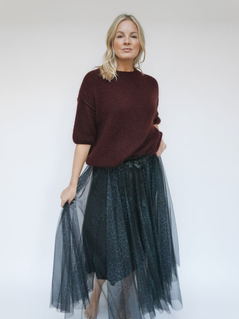 Leopard Print Tulle Skirt Grey