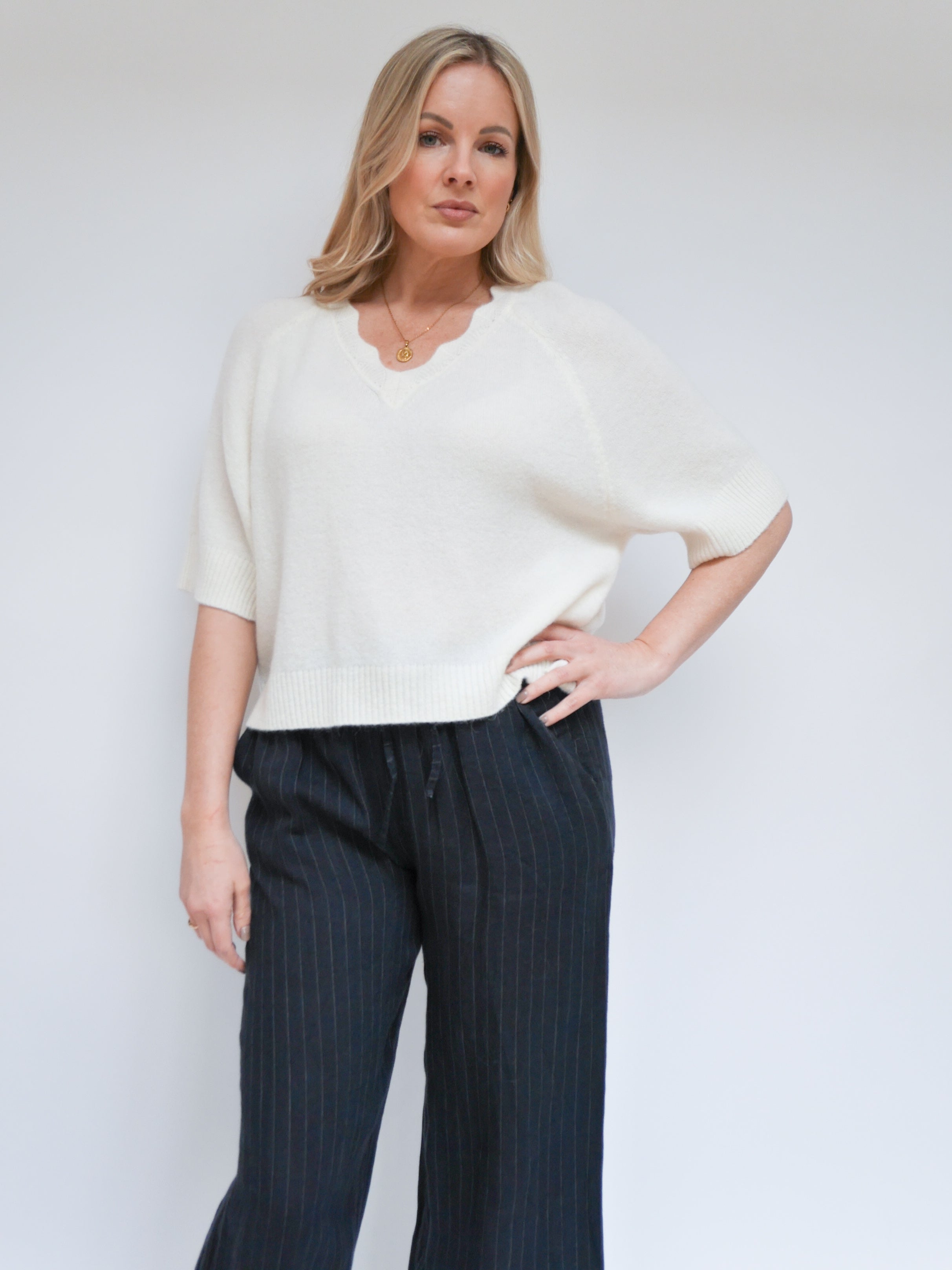 Angela Scallop Neck Knit Ivory