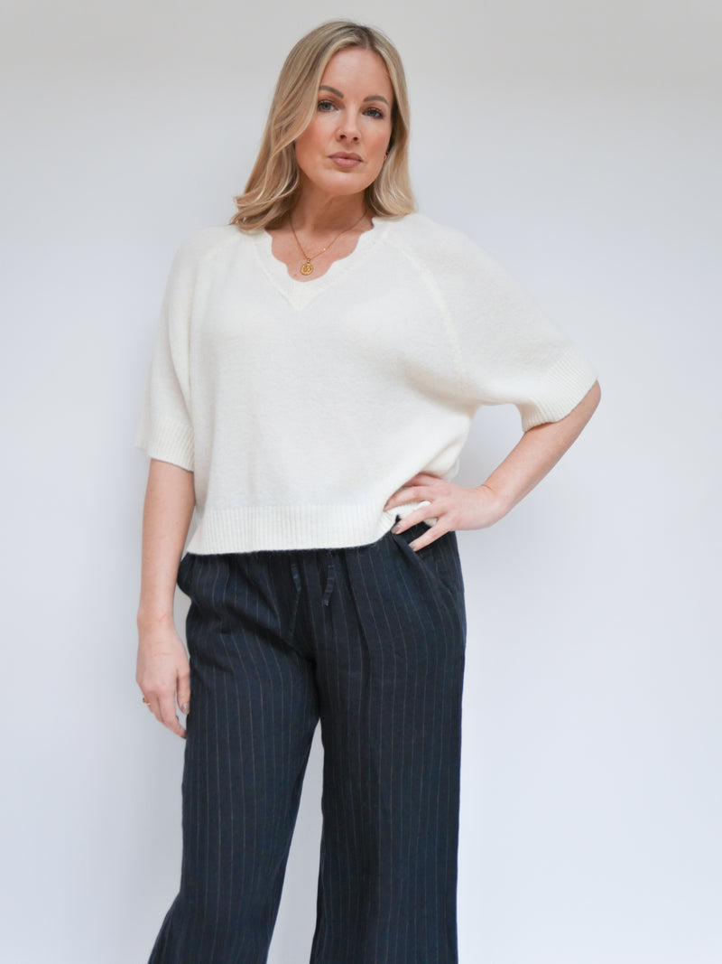 Angela Scallop Neck Knit Ivory