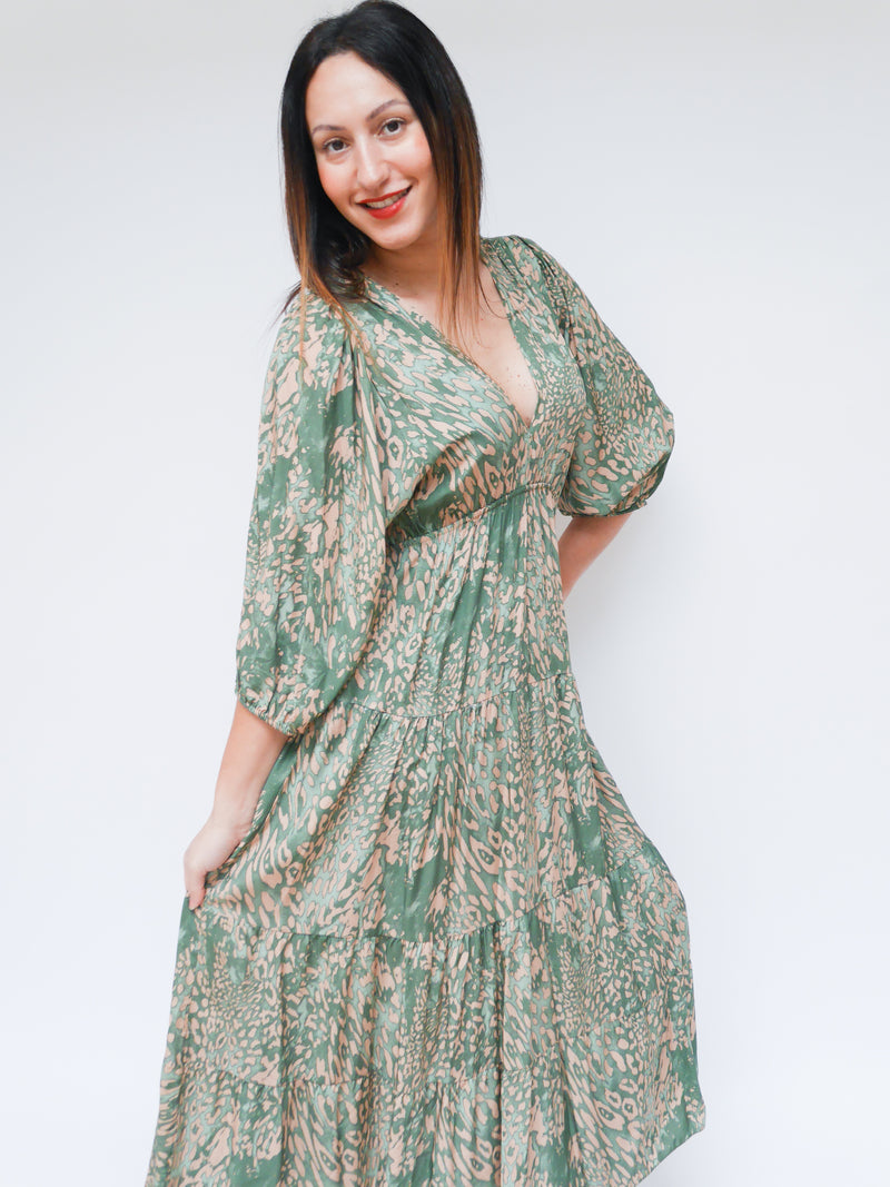 Naomi Dress Khaki & Camel