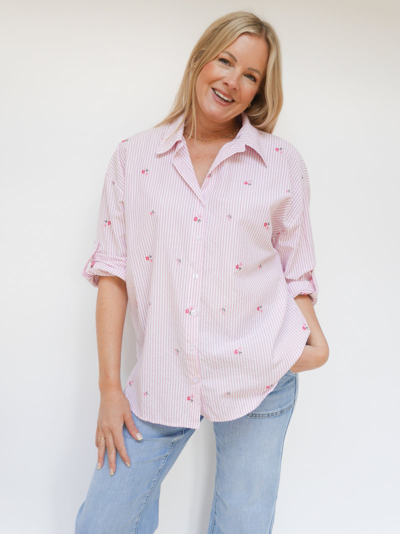 Josie Stripe Shirt Pink & White