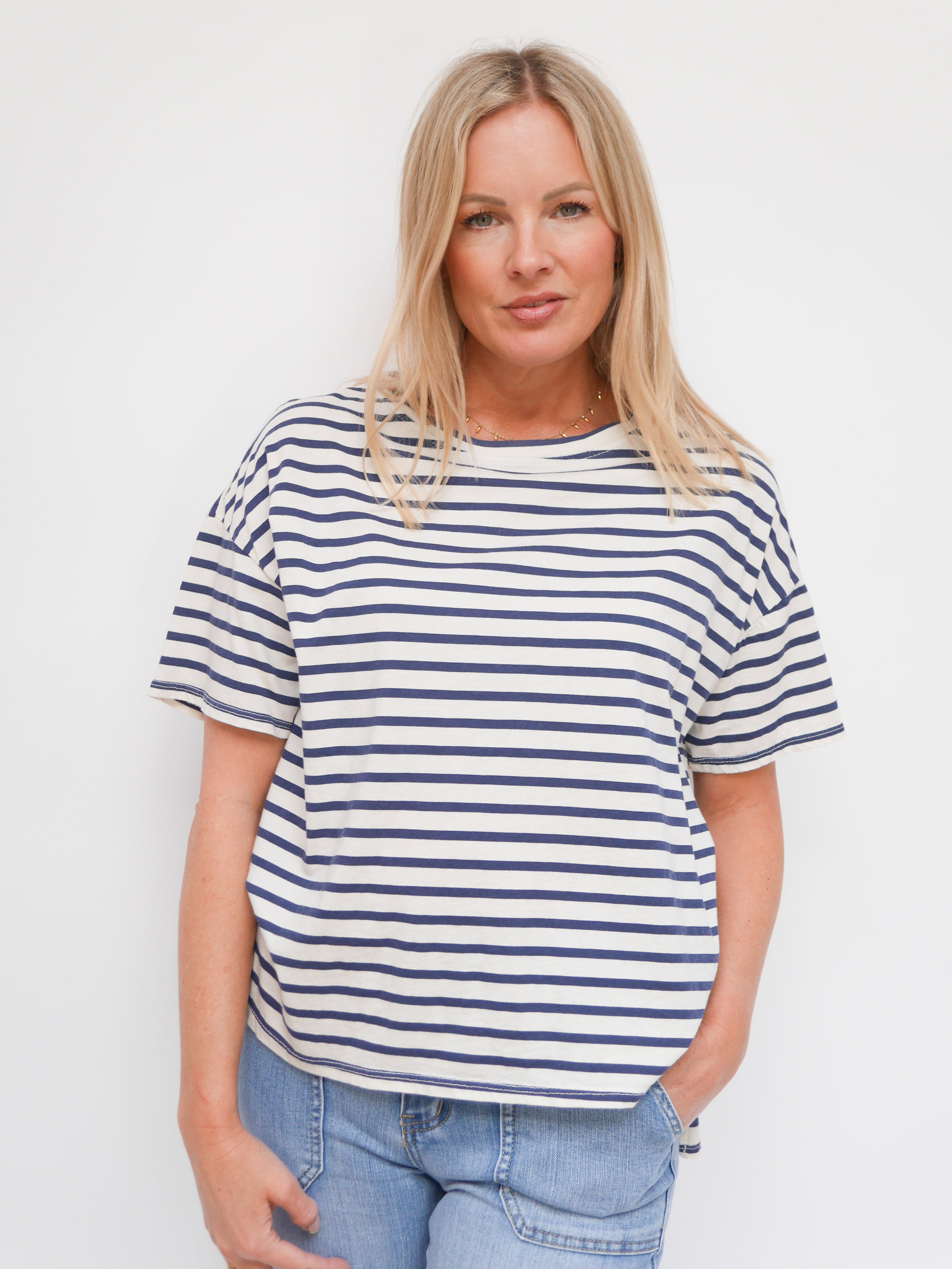 Esther T-Shirt White & Navy