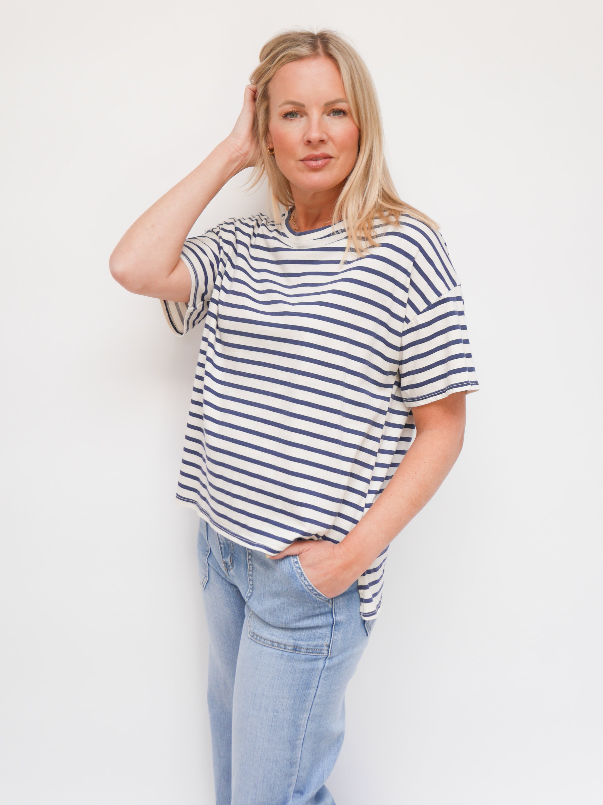 Esther T-Shirt White & Navy