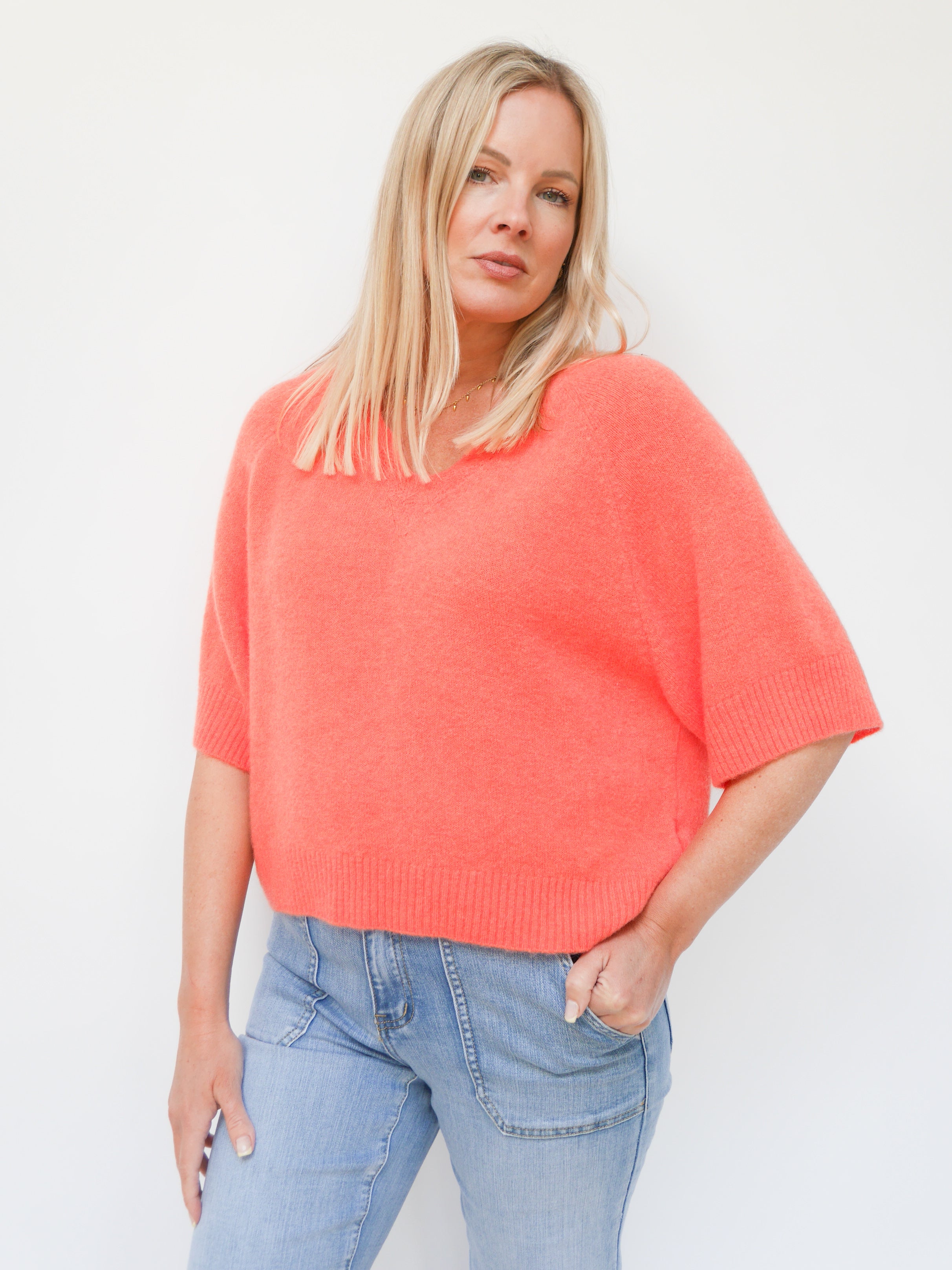 Angela Scallop Neck Knit Coral