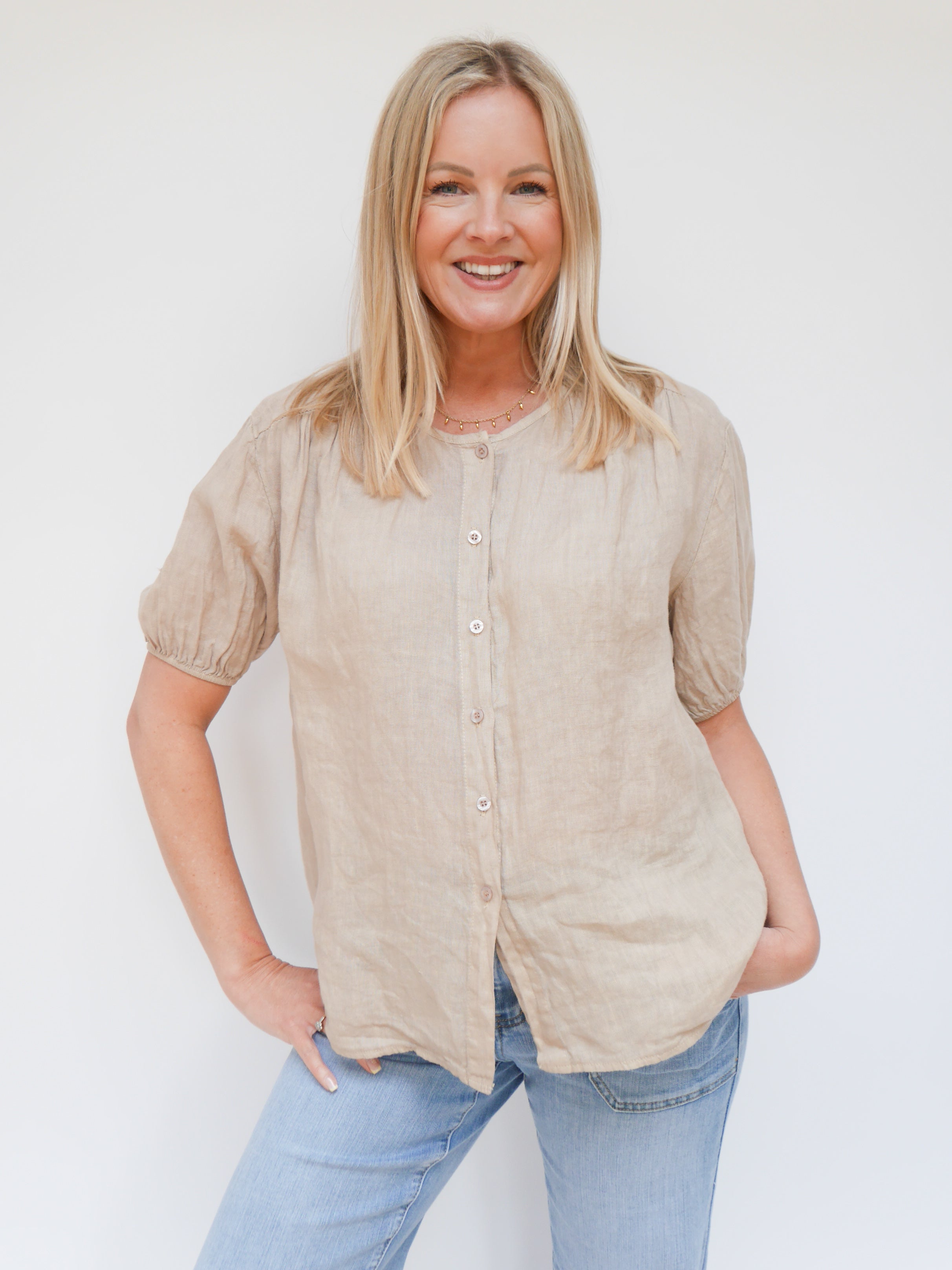 Amanda Linen Blouse Camel