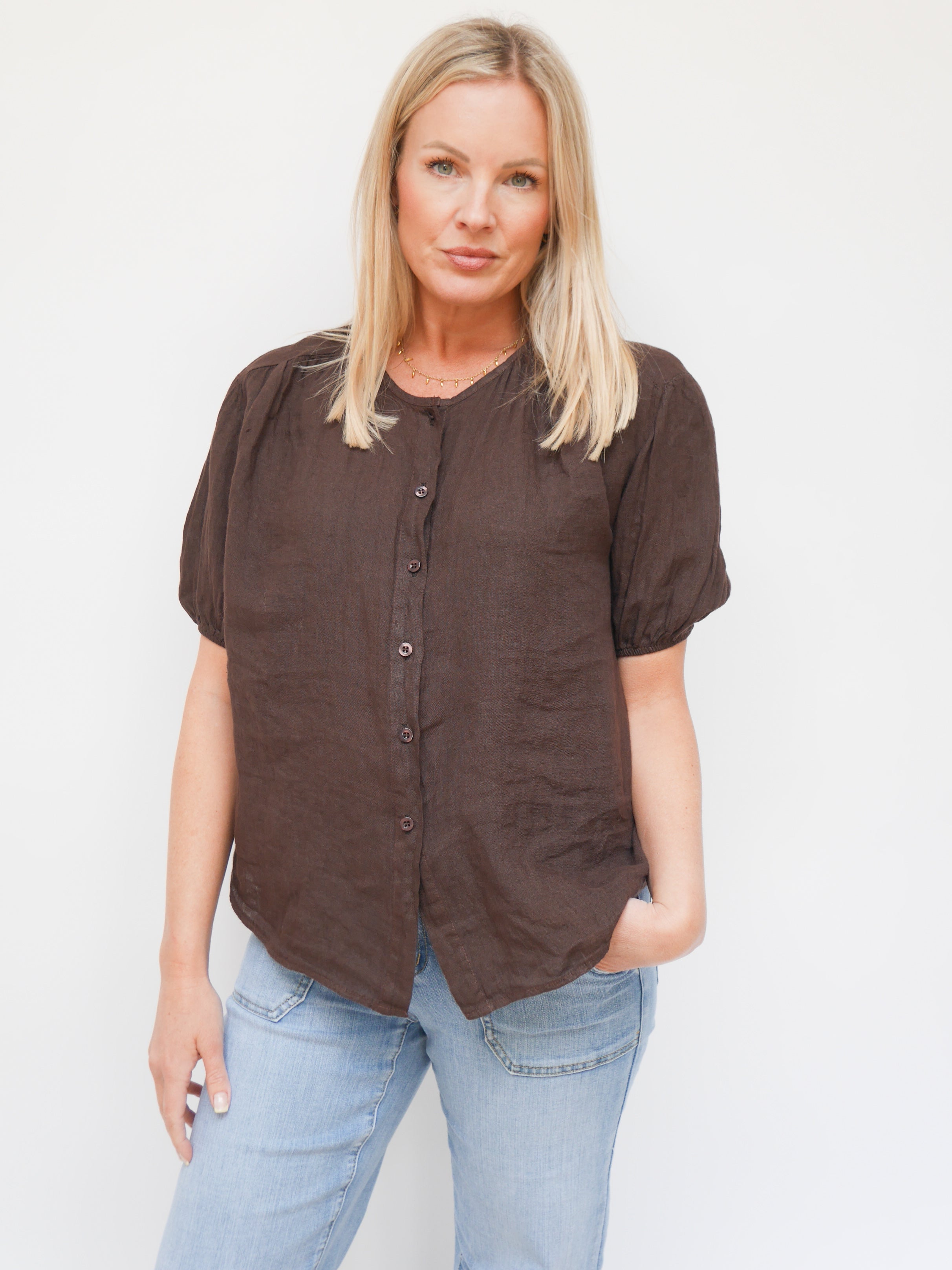 Amanda Linen Blouse Chocolate