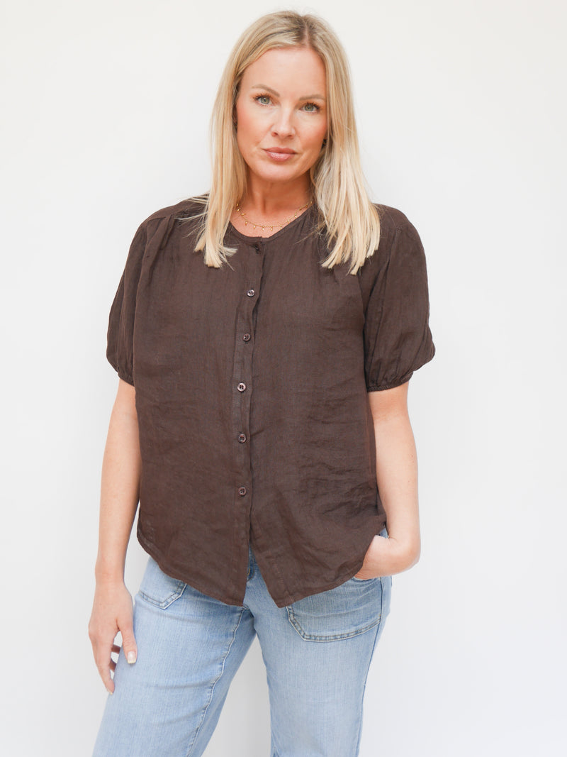 Amanda Linen Blouse Chocolate