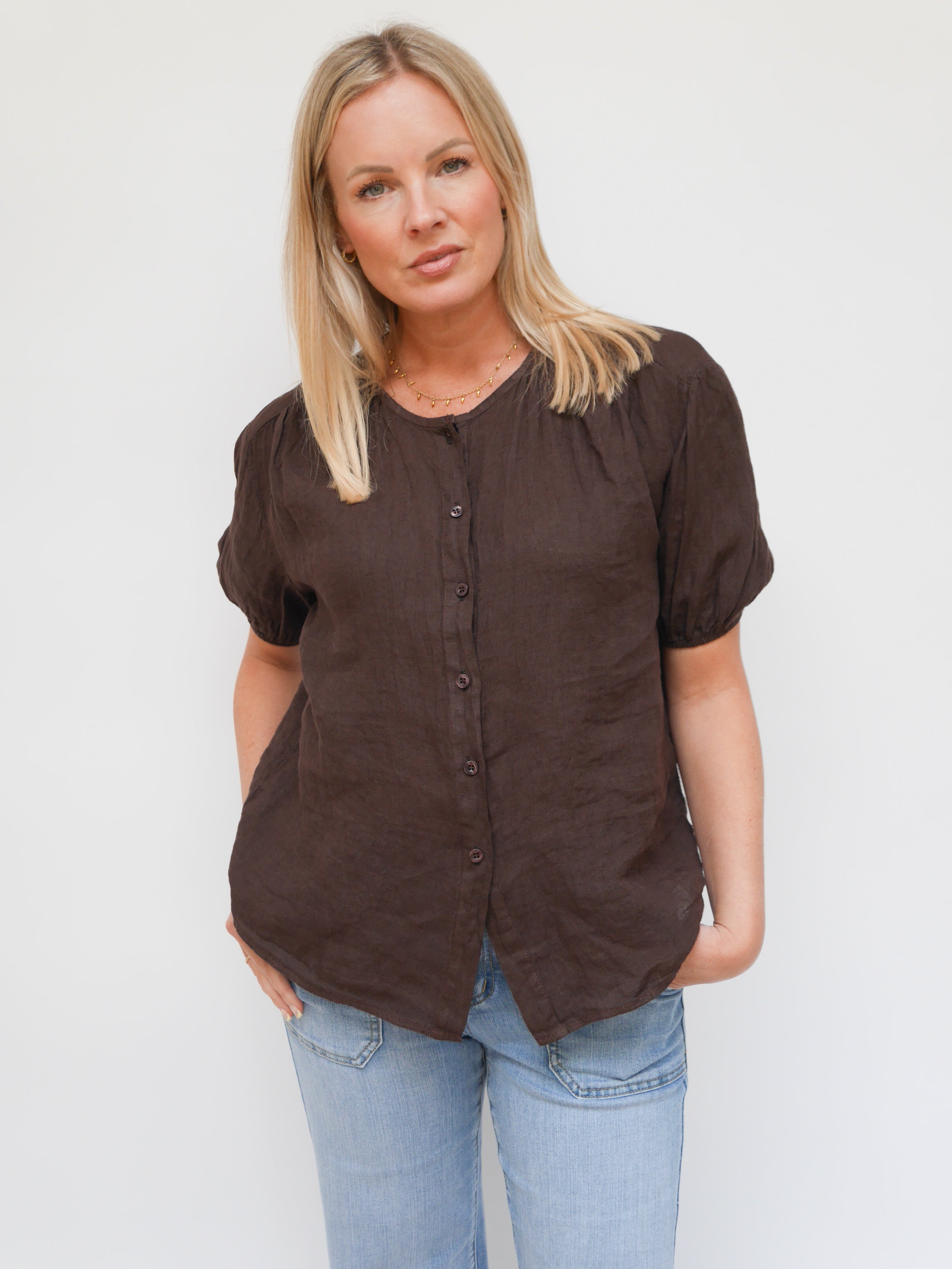 Amanda Linen Blouse Chocolate