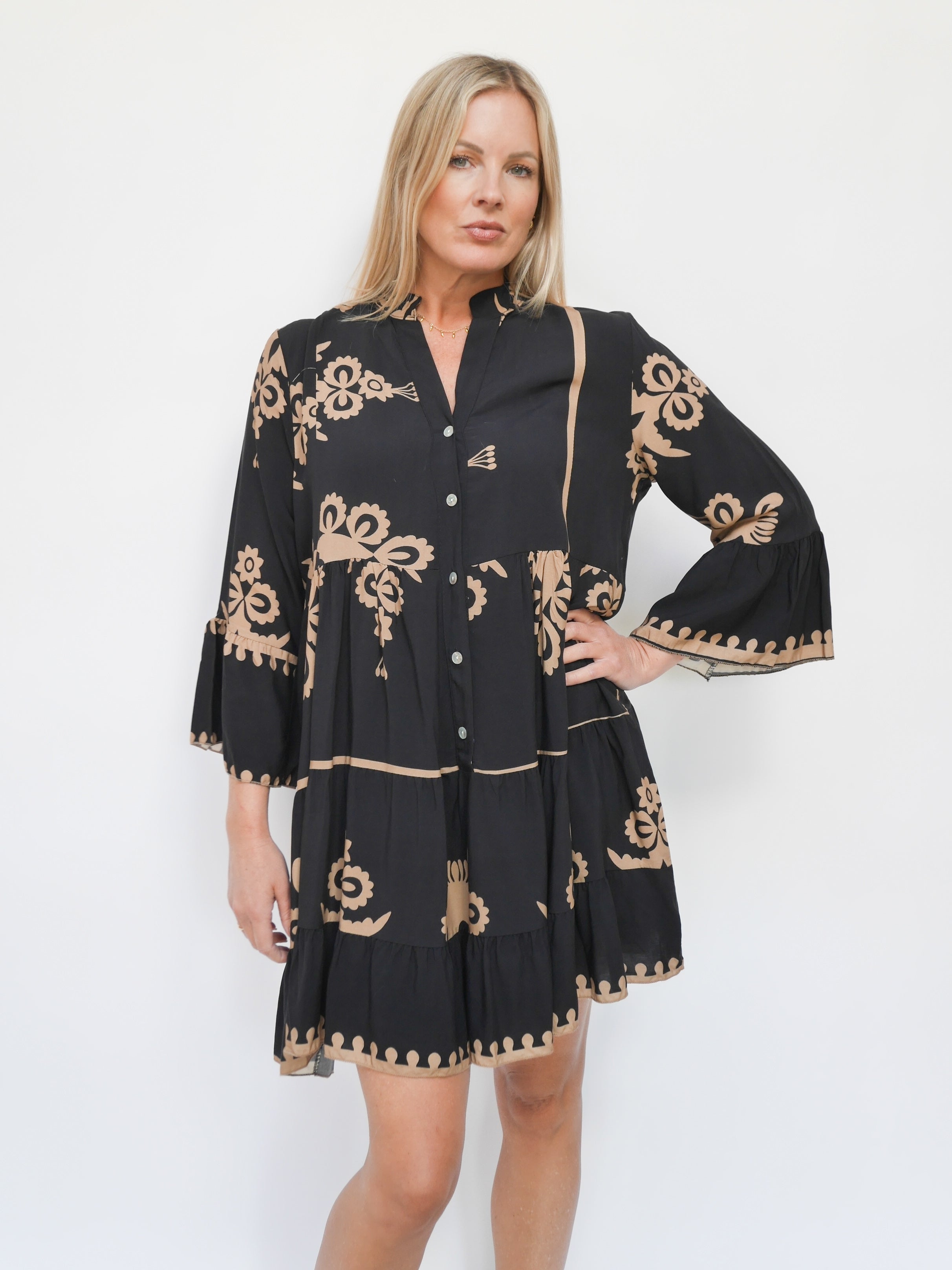 Victoria Dress Black & Camel