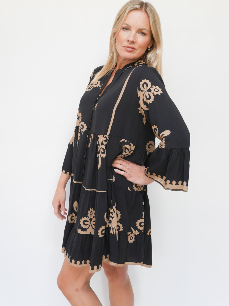 Victoria Dress Black & Camel