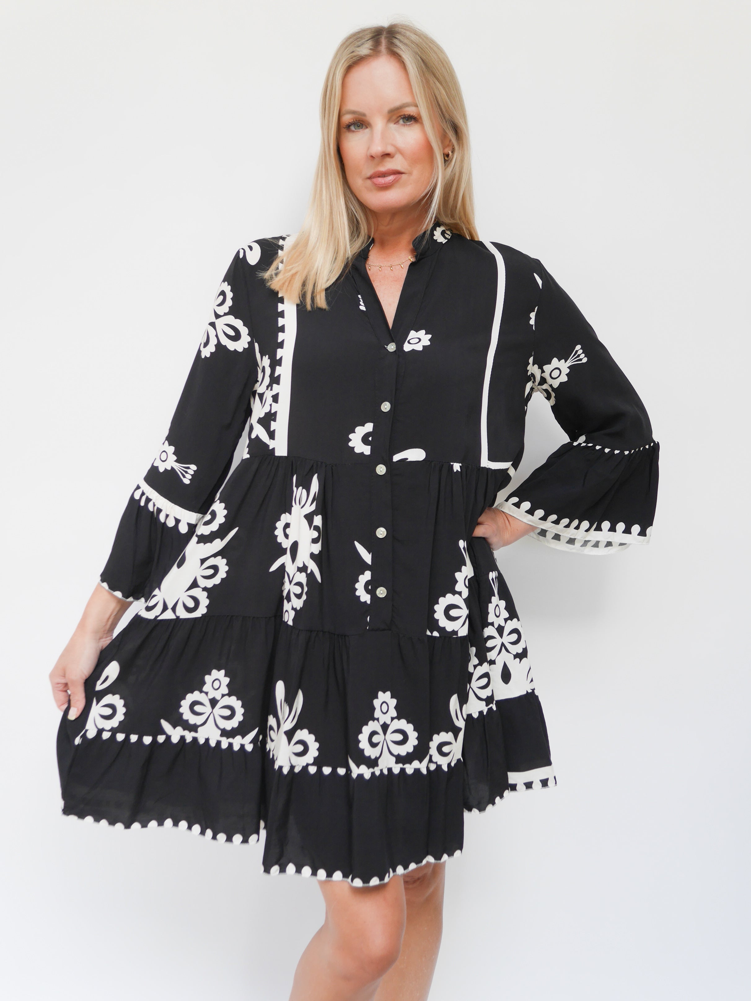 Victoria Dress Black & Ecru