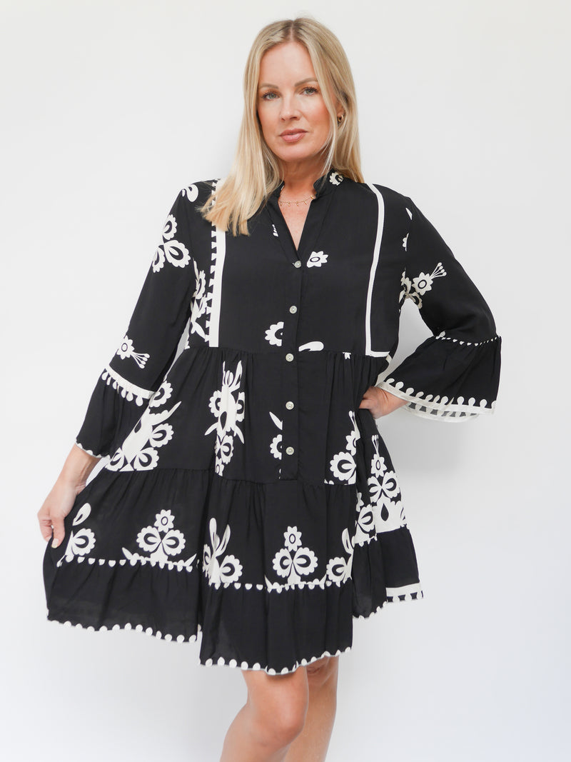Victoria Dress Black & Ecru