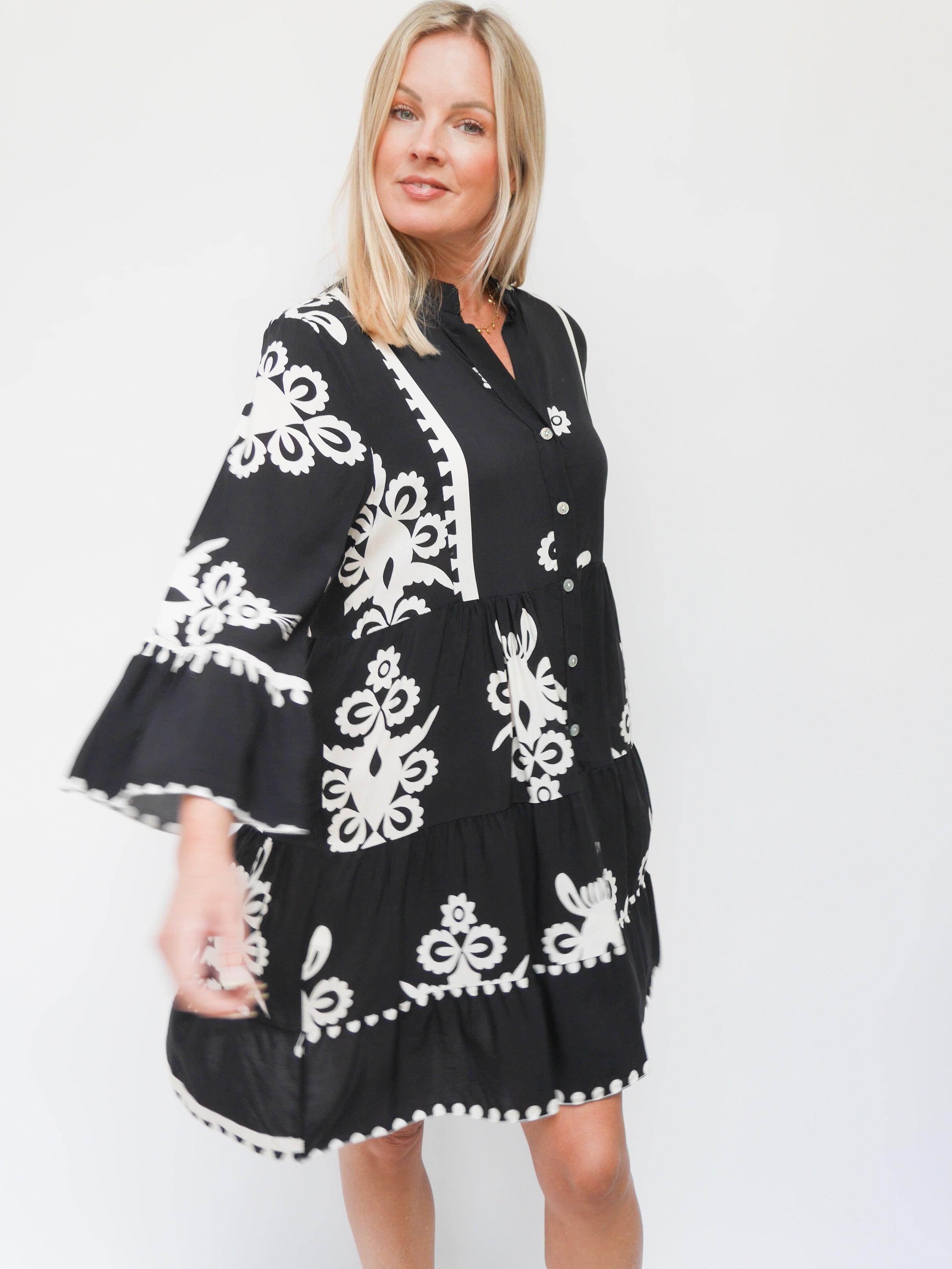 Victoria Dress Black & Ecru