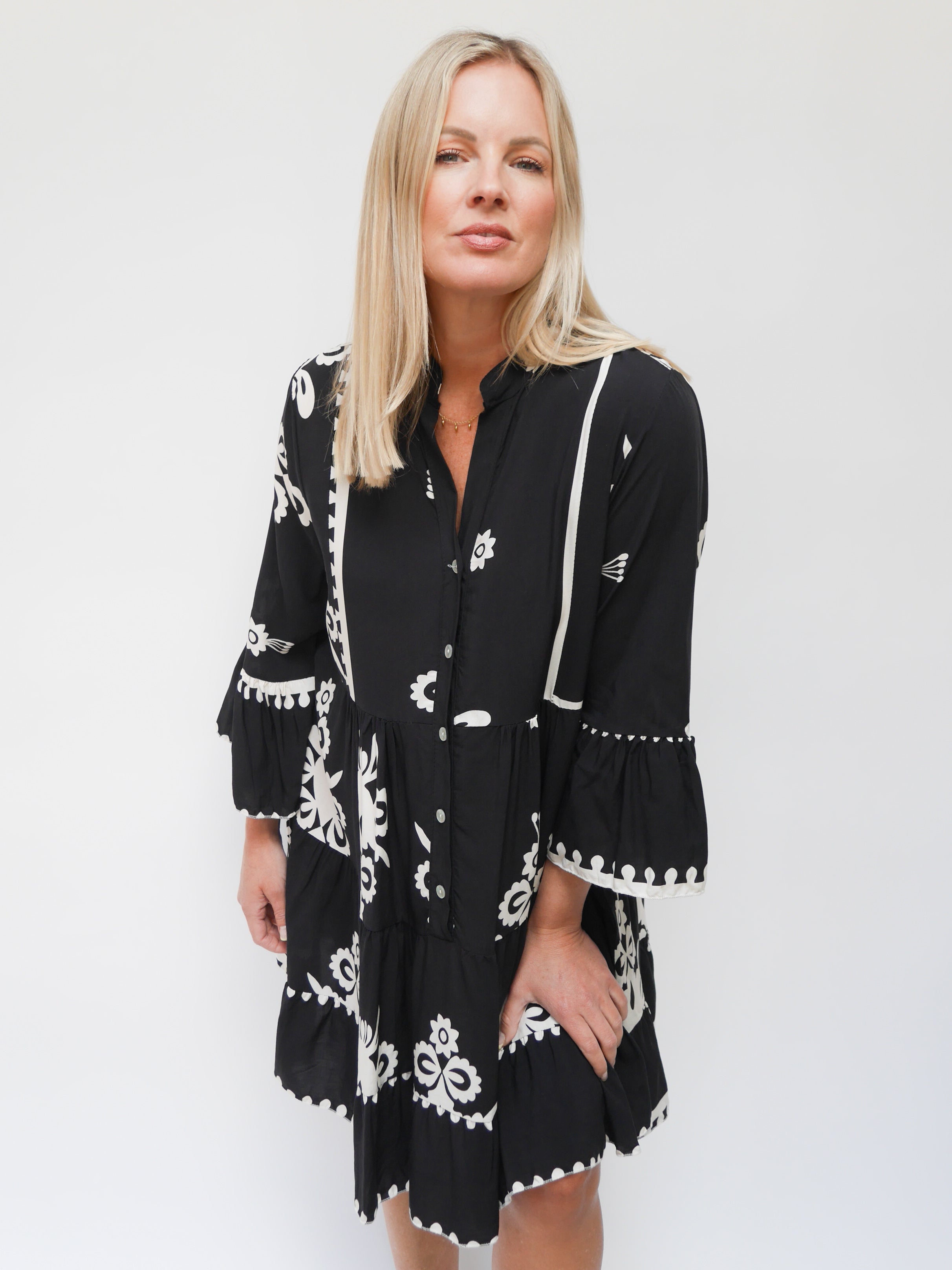 Victoria Dress Black & Ecru