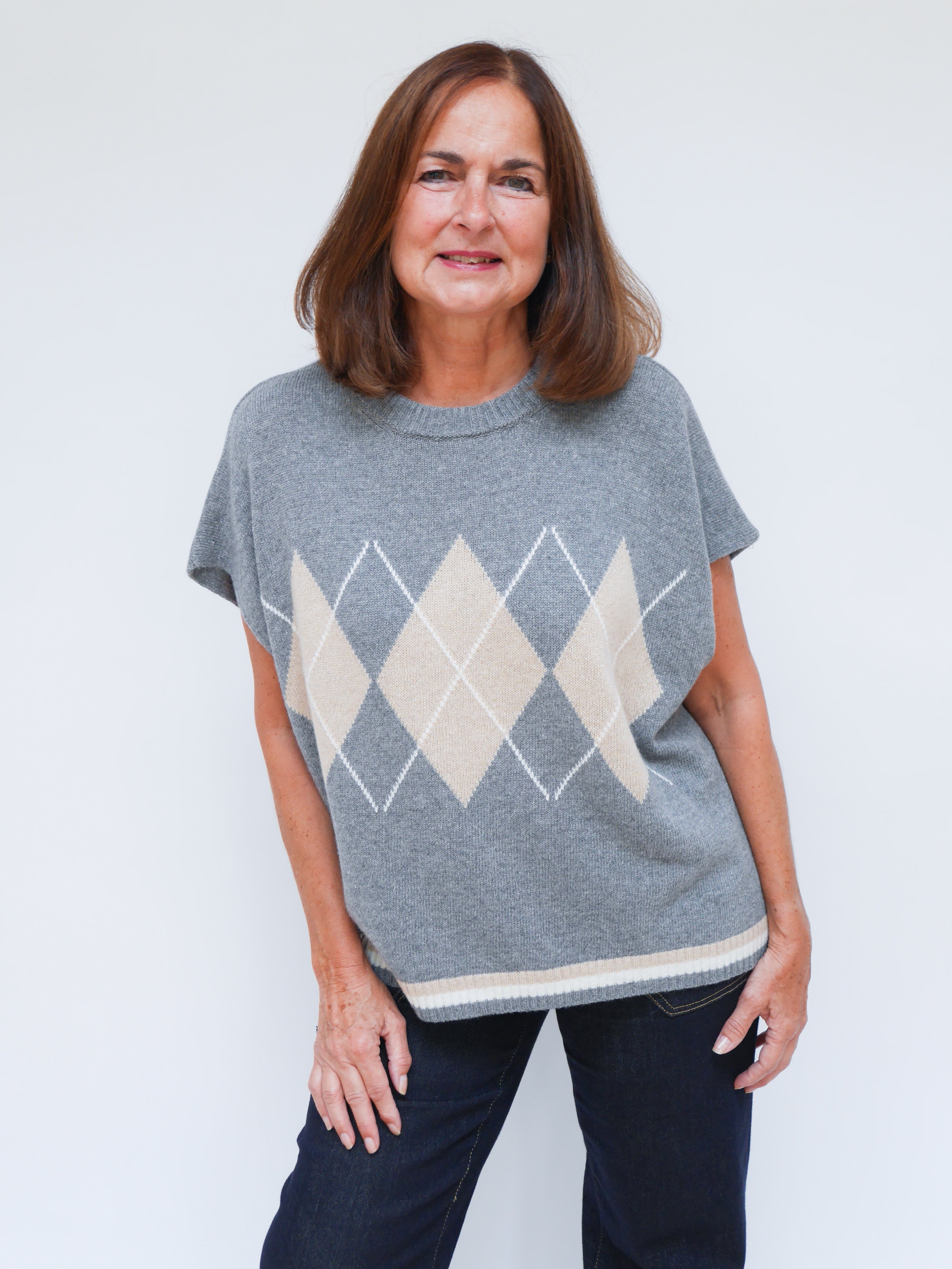 Cashmere Argyle Tank Grey